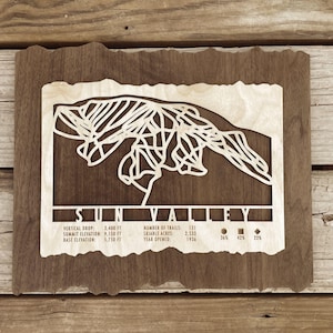 Carte des pistes de décoration de ski de Sun Valley - cadeau pour les skieurs ou les snowboarders - oeuvre d'art de montagne pour votre maison de ski