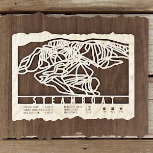 Carte des pistes de ski en bateau à vapeur - Cadeau ski, snowboard - Art mural ski pour votre maison de ski