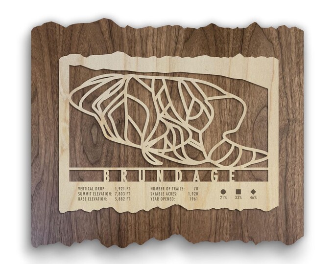 Brundage Mountain Idaho Ski Trail Map - Wood Wall Art