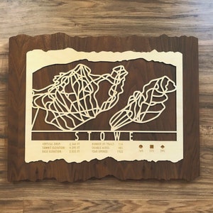 Carte des pistes de ski de Stowe - Cadeau pour les skieurs et les snowboarders - Art du ski de montagne pour votre maison de ski du Vermont