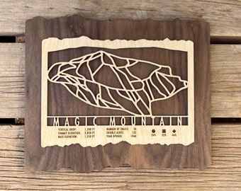 Magic Mountain Ski Map Art Grand cadeau pour les skieurs et les snowboarders - Vermont Ski Decor - Skiing Wall Art pour votre maison de ski