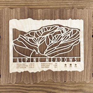 Carte des pistes de ski des prés alpins - Cadeau pour les skieurs et planchistes - Art de la montagne pour la maison de ski de Tahoe