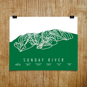 Sunday River Ski Trail Map Poster Print Wall Art