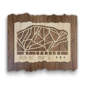 Mount Spokane Ski Trail Map - Gift for Skiers & Snowboarders - Wood Wall Art for your Ski House