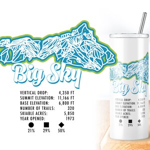 Regalos de esquí, vaso Big Sky Montana - Vaso personalizado de 20 oz con diseño personalizado