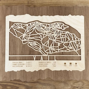 Carte des pistes de ski de Vail pour skieurs et planchistes - Décoration murale en bois - Art de la montagne pour le Colorado Ski House