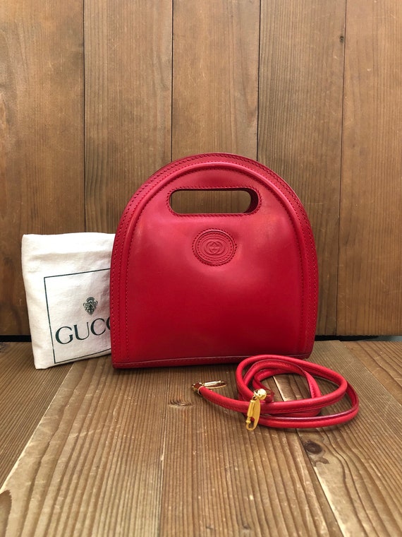 Authentic Vintage GUCCI Red Leather Mini Book Tote Bag 