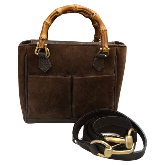 Authentische Vintage GUCCI Schokolade Braun Nubuckleder Bambus 2 Wege Mini Crossbody Einkaufstasche Etsy