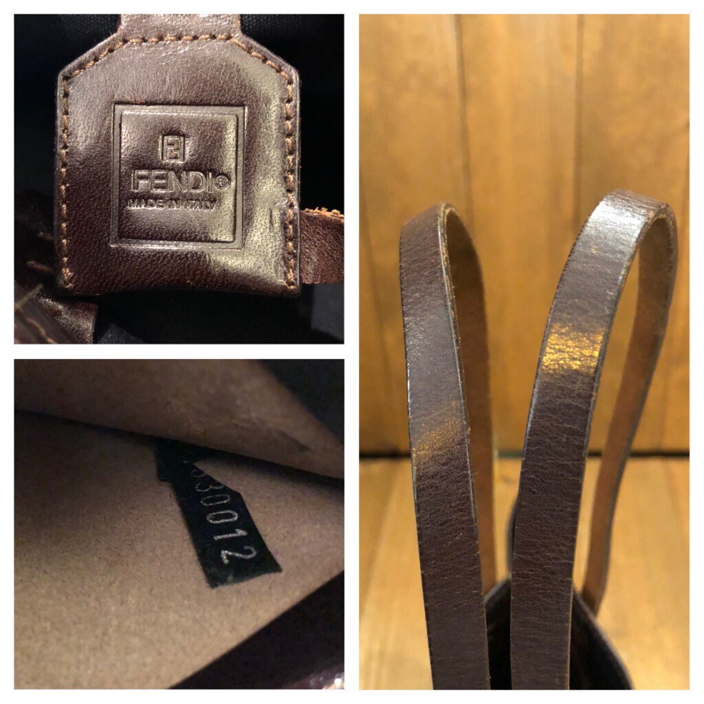 Auth FENDI Roll Bag/Zucca 8BH185-FQ8 Dark Brown Light Brown Jacquard  Leather