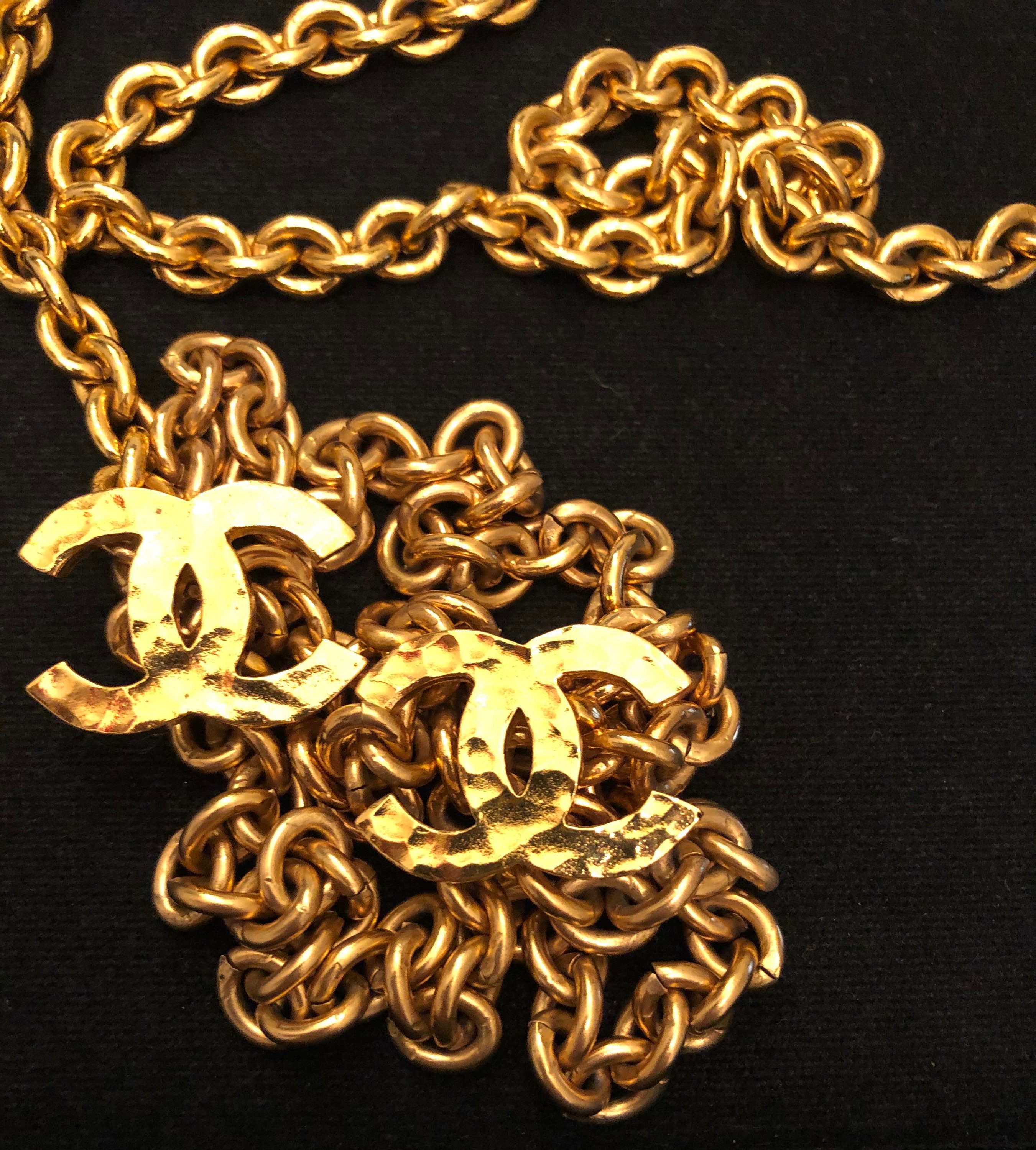 Authentic CHANEL Gold Plated CC Charm Triple Chain Belt Etsy
