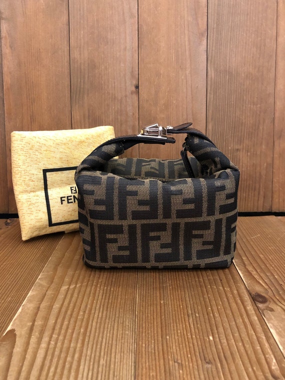 Vintage Fendi B Buckle Shoulder Bag FF Zucca Monogram Canvas Brown Leather  Purse