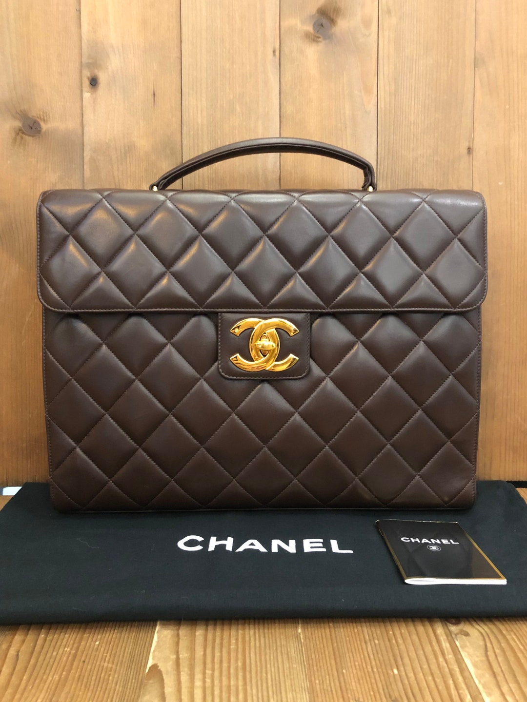 Vintage, Authentic Chanel Uni-sex Black Leather Briefcase 15in x 11in x 2in