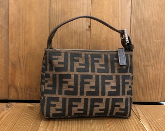 Vintage FENDI Brown Zucca Jacquard Mini Vanity Pouch Silver HW