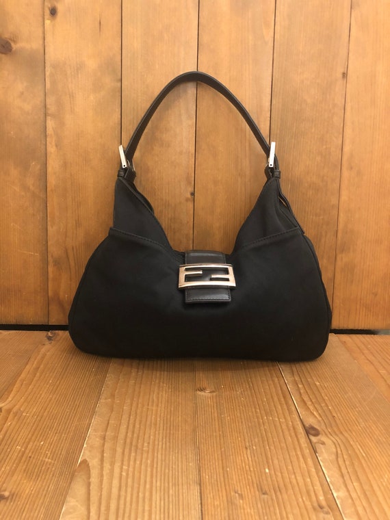 Authentic FENDI Black Microfiber Baguette Shoulder
