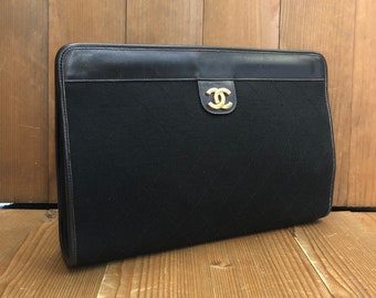 Authentic Vintage Vintage CHANEL Quilted Jersey Clutch Bag Black Large