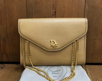 Authentic Vintage CHRISTIAN DIOR Beige Leather Chain Shoulder Bag