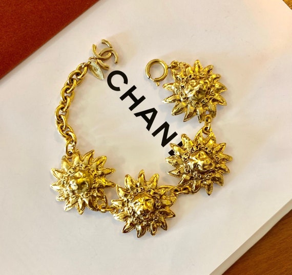 Shop Rare Chanel Camellia Five Charms C Logo Gold Bracelet