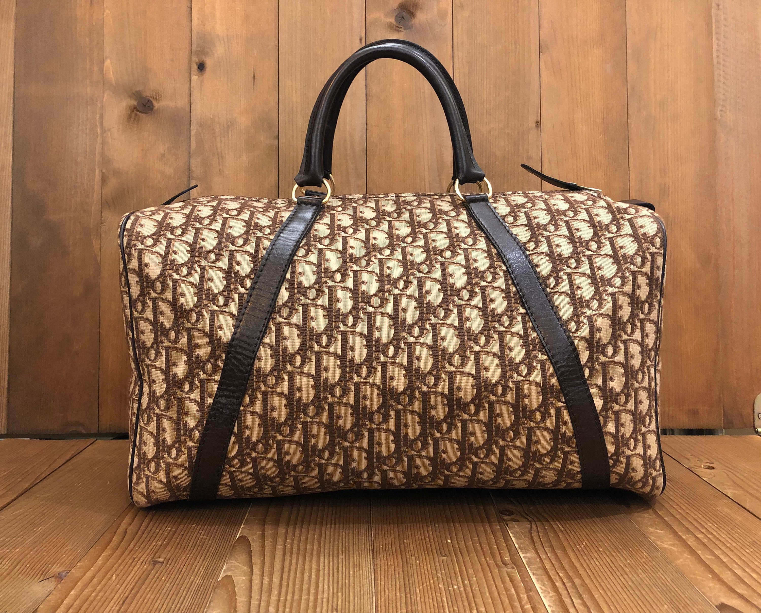 Auth Christian Dior Black/Brown Monogram Honeycomb Boston Duffle Bag Vintage