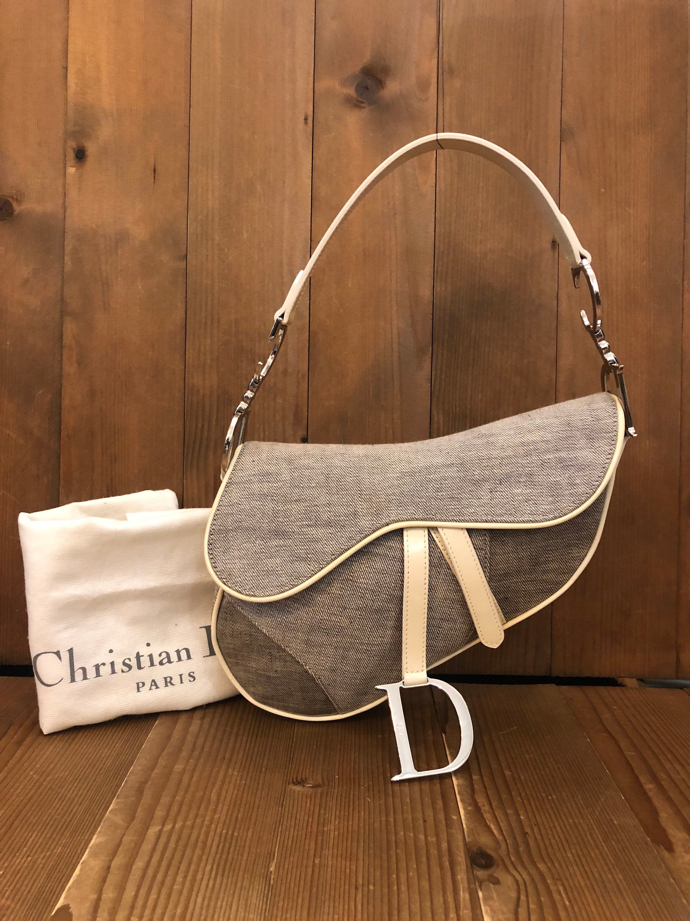 Pre-owned Christian Dior Saddle Bag Rasta Trotter Canvas Silver