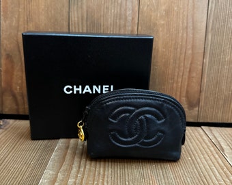Authentic Vintage CHANEL Mini Lambskin Leather Cosmetic Pouch Bag Black