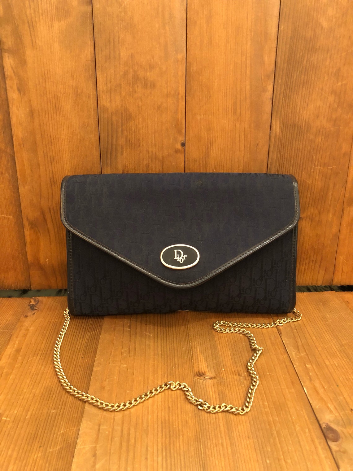 Authentic CHRISTIAN DIOR Navy Jacquard Chain Crossbody Bag Etsy