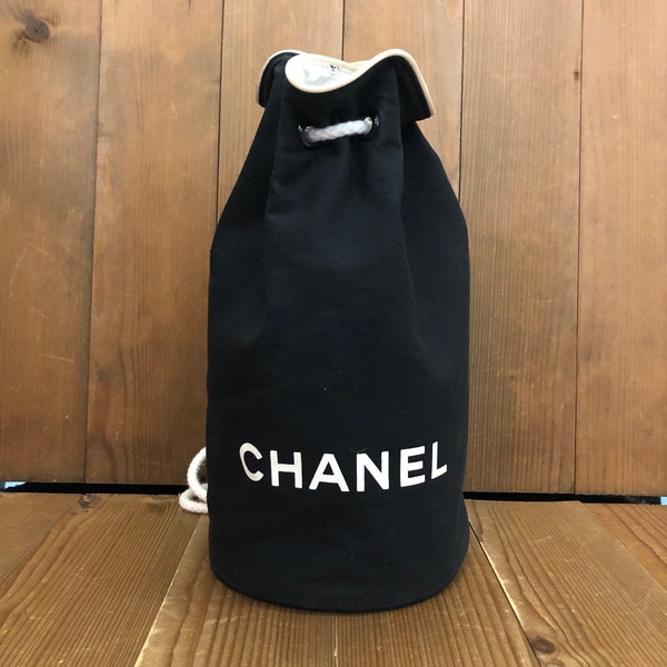 Authentic Vintage CHANEL Cotton Canvas Small Bucket Bag VIP Gift