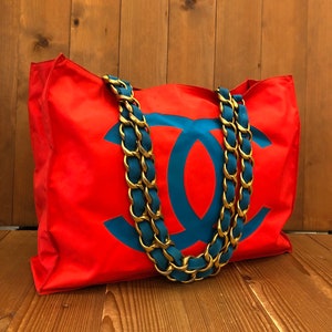 Chanel Vintage Jumbo CC Multicolor Building Block Beach Tote