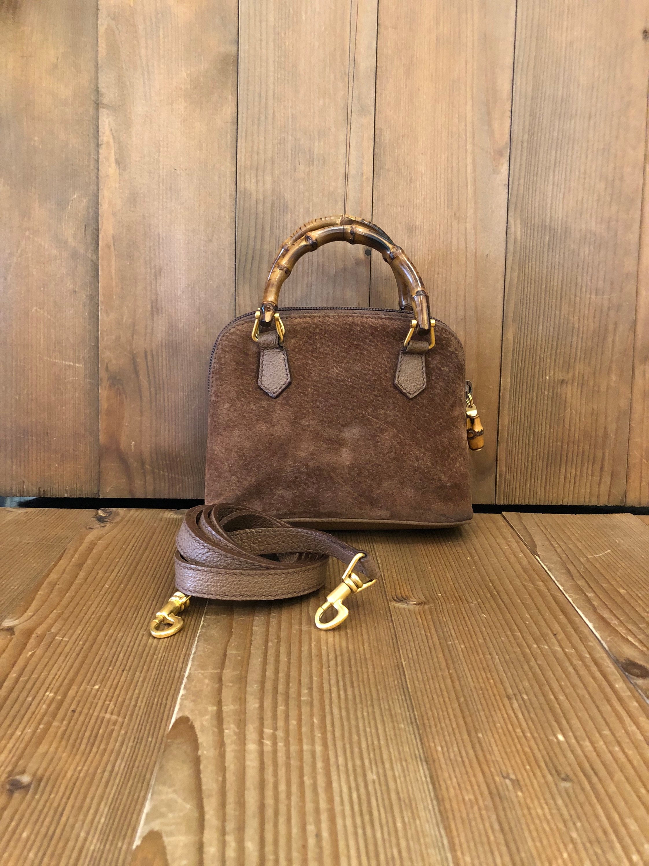 Authentic GUCCI Mini Brown Suede Bamboo Crossbody Bag Etsy