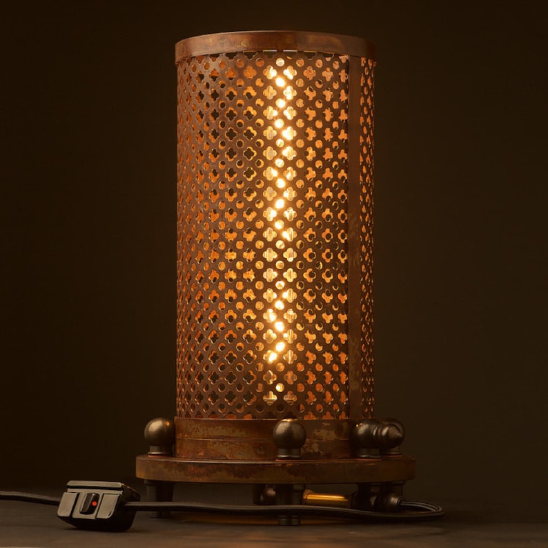Steampunk Club Round Perforated Steel Desk Lamp