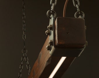 Timber Beam LED Pendant Light No.1 | Industrial Wood Pendant | Wooden Ceiling Chandelier | Remote Controlled Dimmer