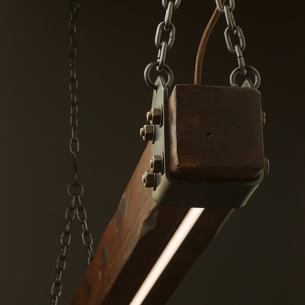 Timber Beam LED Pendant Light No.1 | Industrial Wood Pendant | Wooden Ceiling Chandelier | Remote Controlled Dimmer