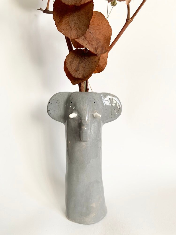 Éléphant Soliflore en Céramique Vase Émaillé