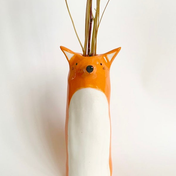 Fox soliflore ceramic enamelled vase