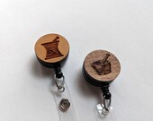 Pharmacist Badge Reel Laser Cut Wood Retractable ID Badge Doctor of Pharmacy Pharmacy Tech Pharmacist Gift PharmD RX Mortar Pestle