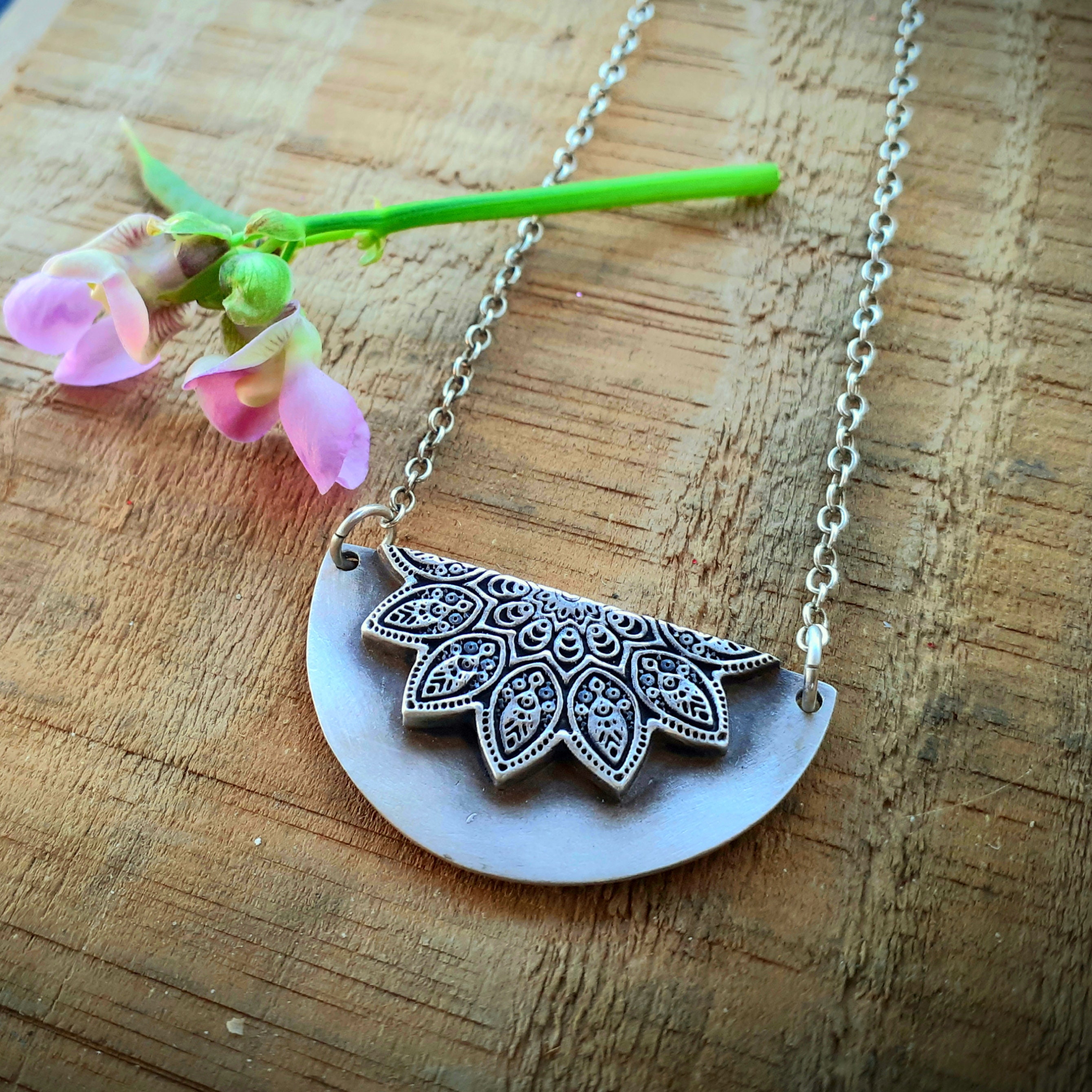 Mandala silver necklace Clearance