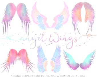 6 x Cute Watercolor Magical Angel Wings Clip Art images 300dpi JPG and PNG High Res Commercial and Personal Use