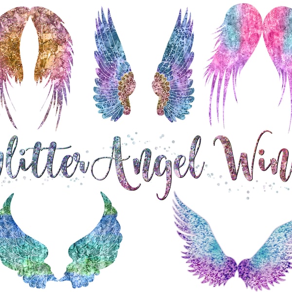 9 x Glittering Magical Angel Wings Clipart images 300dpi JPG and PNG High Res Commercial and Personal Use