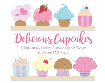8 x Cute Delicious Cupcake Sweet Treats Clip Art images 300dpi JPG and PNG High Res Commercial and Personal Use