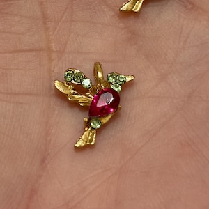 2 Vintage Gold Ruby Green or Turquoise Rhinestone Hummingbird Charms Choose color (1098-1099)