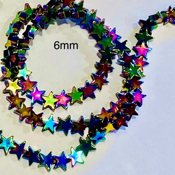 30 Tiny Rainbow Electroplated Star Hematite Beads 6mm (21144)