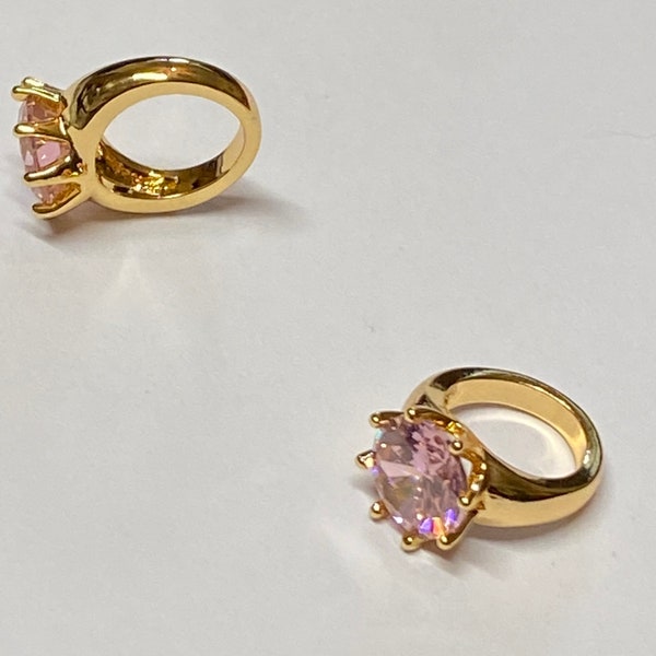 18K Gold Plated Tiny Pink Rhinestone Baby Ring Charm (21230)