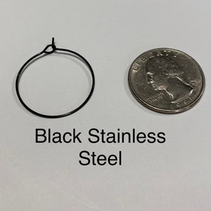 10 Black Stainless Steel  High Quality Beading Hoop Earring Finding Wine Charm Wire Hoop 25mm (21129)