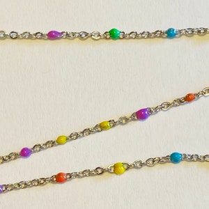 Dainty Multi Color Enamel Satellite Stainless Steel Cable Chain By The Foot Nickel Free (21164)