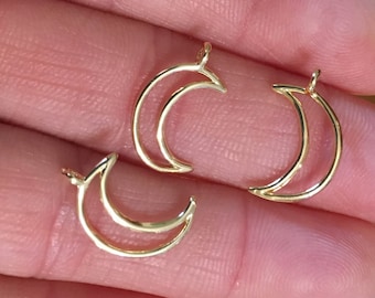 3 Crescent Moon 18K Gold Plated Charm  Double Sided 16mm Nickel & Lead Free (19E795)