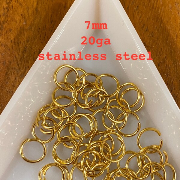 Gold Plated Stainless Steel Non Tarnish Strong Open Jump Rings 7mm 20ga (21048)