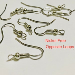 16 Opposite Loop Silver Ball Coil Fish Hook Ear Wire Nickel Lead Free (20771)