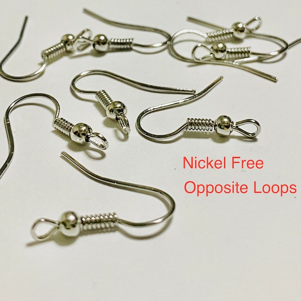 20 Opposite Loop Silver Ball Coil Fish Hook Ear Wire Nickel Lead Free (20771)