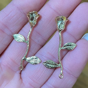 2 Long Stem Rose Pendant/Charm 18K Gold Plated (20030)