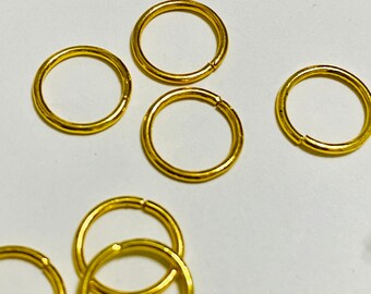 200 anneaux de bondage plaqués or brillant sans nickel 10 mm calibre 18 (20674)
