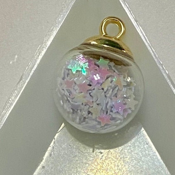 3 Glass Globe Ball Charm Pendants with AB White Star Confetti (20548)